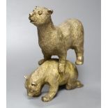 A silvered bronze group of two playful bears, height 20cm