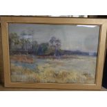 Frank Saltfleet, watercolour, Landscape with a full moon, signed, 32 x 48cm