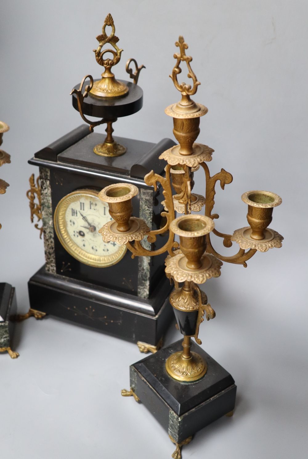 A 19th century black slate clock garniture - Image 5 of 7