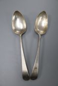 A pair of George III silver Old English pattern tablespoons, by Hester Bateman, London, 1780, 21.