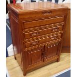 A Chinese hardwood cutlery chest, width 56cm, depth 38cm, height 78cm with assorted plated and