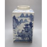 A 19th century Chinese blue and white oblong tea canister, painted in underglaze blue, 28cm