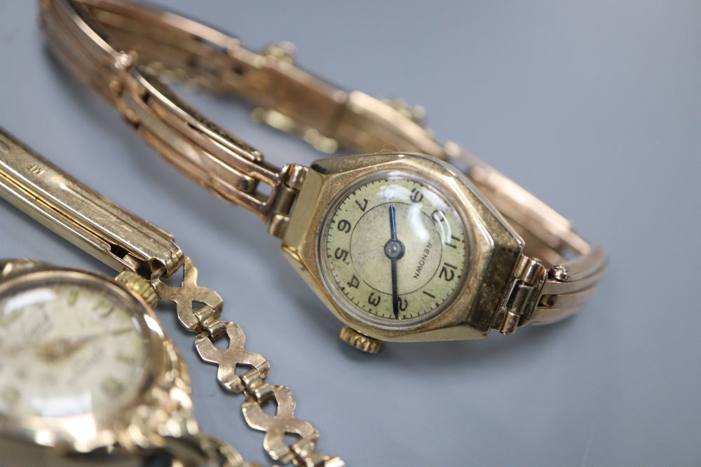 Two 9ct gold ladys' wristwatches, one on 9ct gold expanding bracelet, gross 27.5 grams. - Image 2 of 4