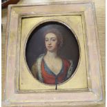 18th century English School, oil on oak panel, Portrait of a noble woman, 20 x 17cm