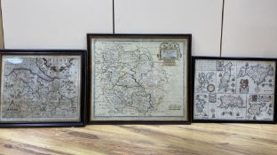 Three antique coloured engraved maps, Robert Morden, Herefordshire, Christopher Saxton, Flint and