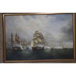 Ian Haden, oil on canvas, 19th century Naval battle, signed, 60 x 90cm