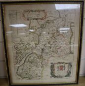 Richard Blome, coloured engraving, Map of Gloucestershire, 37 x 32cm
