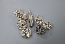 A set of seven pierced foliate silver buttons, Deakin & Francis, Birmingham, 1902, 23mm and a modern