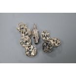 A set of seven pierced foliate silver buttons, Deakin & Francis, Birmingham, 1902, 23mm and a modern