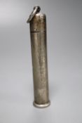 An early 20th century sterling mounted ivory cylindrical thermometer, with swivelling column, 11.