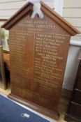 An early 20th century oak Honours board, width 90cm, height 130cm