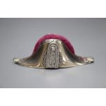 An Edwardian novelty silver pin cushion, modelled as a Napoleon hat, S. Blanckensee & Son,