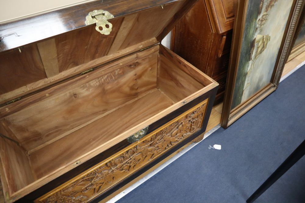 A Chinese carved camphor lined chest, width 110cm, depth 54cm, height 63cm - Image 4 of 4