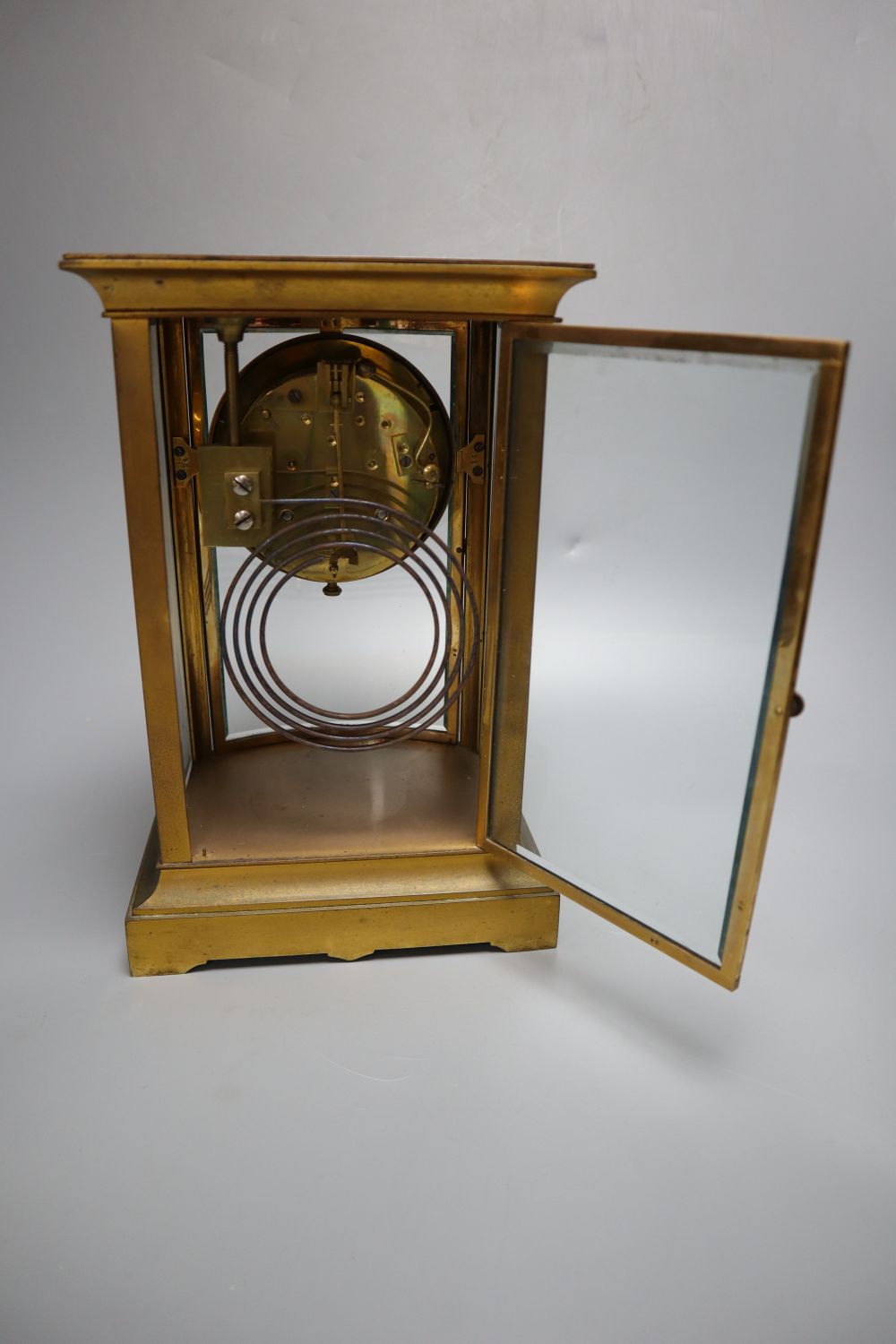 A late 19th / early 20th century French champleve enamel four glass mantel clock, height 27cm - Image 6 of 7