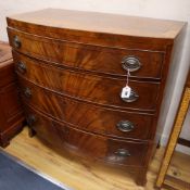 A Regency inlaid mahogany bowfront chest of drawers, width 91cm, depth 47cm, height 89cm