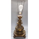 An Italian carved giltwood table lamp, height 40cm excl. light fitting