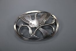 A Georg Jensen sterling 'Bird of Paradise' oval brooch, designed by Arno Malinowski, no. 238,