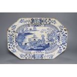An 18th century bow octagonal blue and white meat plate, perhaps Bow, 38cm wide
