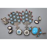 A pair of silver and enamel oval cufflinks, a Georg Jensen sterling dove brooch, no.111 and other