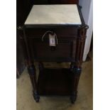 A late 19th century French rosewood marble topped two tier bedside cabinet, width 39cm depth 38cm
