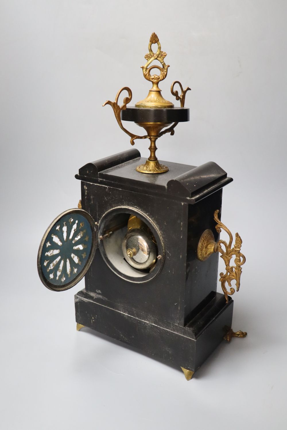 A 19th century black slate clock garniture - Image 6 of 7