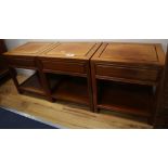 Three Chinese hardwood lamp / bedside tables, width 45cm, depth 38cm, height 50cm