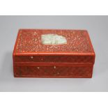 A Chinese lacquer and jade box, width 14cm depth 10cm height 5cm