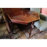 An Edwardian satinwood banded octagonal mahogany centre table, width 91cm depth 73cm