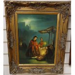 R. Van Molen, oil on board, Night market scene, signed, 40 x 30cm