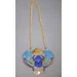 An Egyptian design gilt metal and enamel 'scarab beetle' pendant on chain, by Thomas Fattorini Ltd
