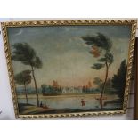 Late 19th century English School, oil on canvas, Cappricio scene with Georgians fishing in a lake,
