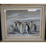 Audrey D. Johnson, gouache and watercolour, King Penguins, initialled and dated 1908 verso, 23 x