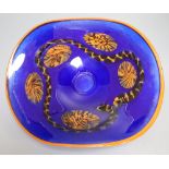 A free blown coloured glass dish, signed R. Weninger, '99, for Norske Skog International Golf,