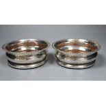 A pair of George IV silver wine coaster with tuned wooden bases, Adey Bellamy Savory, London,