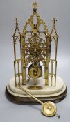 A Victorian single fusee skeleton clock, featuring four-wheel in-line train, maker's label