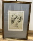 Attributed to Augustus John (1878-1961), charcoal on paper, Sketch of a lady, label verso