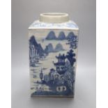 A 19th century Chinese blue and white oblong tea canister, painted in underglaze blue,
