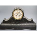 A large Victorian black slate mantel clock, with French bell-striking movement, 56cm wide