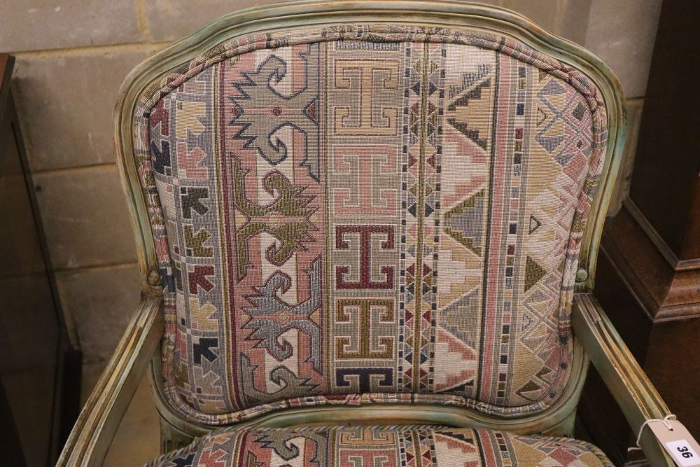 A French painted upholstered open armchair - Image 2 of 4