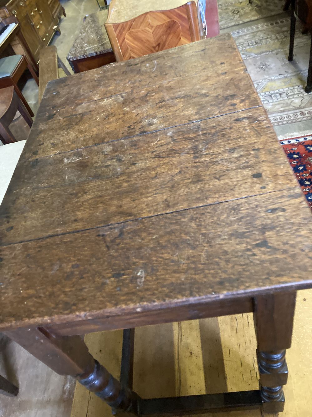 An 18th century and later oak side table, width 66cm, depth 47cm, height 71cm - Image 3 of 4