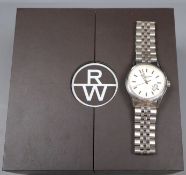 A gentleman's modern stainless steel Raymond Weil automatic wrist watch, with original box.