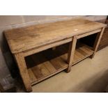 A Victorian beech and pine two tier kitchen table, width 183cm depth 65cm height 87cm