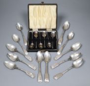 A set of nine George III silver fiddle and shell pattern teaspoons, London, 1814 and nine others