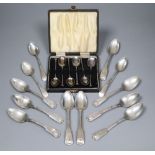 A set of nine George III silver fiddle and shell pattern teaspoons, London, 1814 and nine others