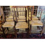 A set of six 19th century provincial ash rush seat dining chairs