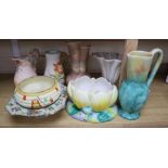 A group of post-war Clarice Cliff including a My Garden vase and jug, Water Lily bowl, 21cm wide,