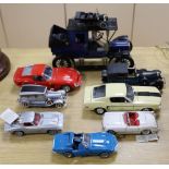 Eight tinplate model cars including a Ferrari and a Corvette