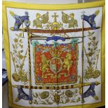 A Hermes 'The Queen's Silver Jubilee 1977' silk scarf together with another signed by C De Savigny