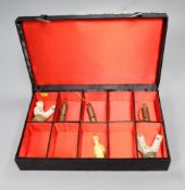 Three Chinese ceramic whistles and three Chinese plated whistles, boxed