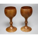 Two finely turned yew wood goblets, by Peter Spear, height 18.5cm